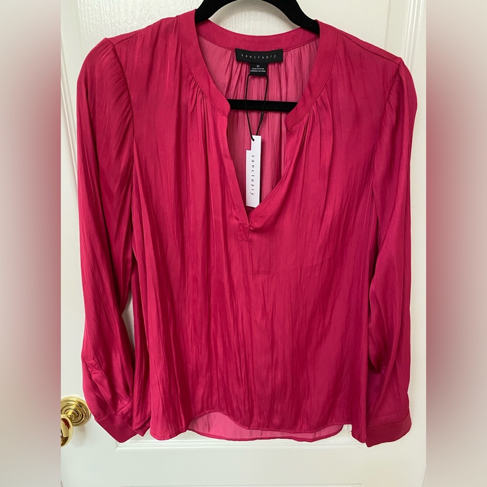 Sanctuary Hot Pink V-Neck Long-Sleeve Blouse
